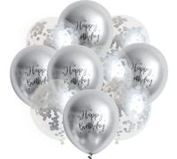 Ballons Happy Birthday 10x ballons confettis métalliques 30 cm Décoration d'anniversaire Ballons Happy-Birthday confettis métalliques 10 pcs. Anniversaire de fête, Couleur:Argent