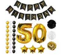 Ballons Happy Birthday 50ème Anniversaire, Fournitures & Décorations par Belle Vous - Set tout-en-un - Gros Ballon Aluminium 50 Ans