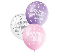 Ballons Happy Birthday Décoration d'anniversaire 6 ballons rose-blanc 30cm