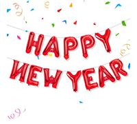 Ballons « Happy New Year » pour décorations de fête - Ballons en aluminium avec lettres rouges de 40,6 cm - Bannière « Happy New Year » pour décorations de fête du réveillon 2026, festival