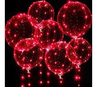 Ballons Illuminés, 7 Paquets de 20 Pouces Ballons Bobo de Saint-Valentin avec Guirlandes Lumineuses à LED de 10 ft pour Saint-Valentin Mariage Noël Fête d'Anniversaire (Rouge)