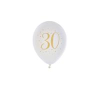 Ballons - Joyeux Anniversaire - 30 ans - Blanc et doré - Sachet de 8 - Gonflables à l'hélium