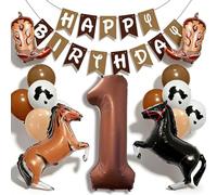 Ballons marron en forme de cheval de cowboy - Bannière « Happy Birthday » - Ballons en latex imprimé vache pour décorations de fête d'anniversaire de cowboy occidental (1)