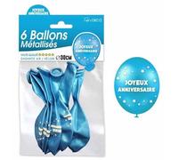Ballons - MES VERRINES - Joyeux Anniversaire - 6 Ballons Métal - Couleur Turquoise - Hélium Inclus