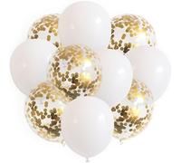 Ballons métalliques avec confettis - 10 ballons en latex 30 cm Décoration d'anniversaire, Couleur:Blanc