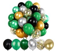 Ballons métallisés, argentés, verts, dorés, noirs, verts foncés et confettis dorés pour remise de diplôme, mariage, anniversaire, fête prénatale