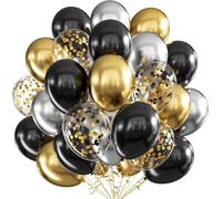 Ballons Noir Et Or,60pcs Anniversaire Ballon Baudruche Noir Doré Argent,12 Pouces Ballon Argent Or Confettis Ballons en Latex pour Filles Garçons Fête Anniversaire Mariage Baptême Décoration