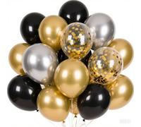Ballons Noir Or,60pcs Anniversaire Ballon Noir Et Or Argent Métallique avec Ballon Confetti Doré,Hélium Ballon Baudruche Noir Doré Decoration Fete pour Anniversaire,Mariage,Nouvel an Décoration