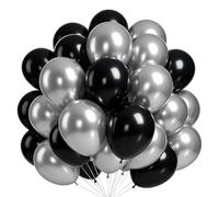 Ballons Noirs Métallisés Argent, 60 Pièces Ballons à l'Hélium Mat Noir, Ballons Latex Métallisés Argent, Ballons de 30 cm pour Anniversaire, Mariage, Retraite, Bal de Fin d'Études, Fêtes, Réveillon du