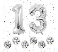 Ballons numéro 13 argent, grands ballons numérotés 1 et 3 40 pouces avec 6 ballons à confettis argent à l'hélium, 1er 13e 31e ballon d'anniversaire pour filles garçons fêtes romantiques d'anniversaire