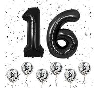 Ballons numéro 16 Noire, grands ballons numérotés 1 et 6 de 40 pouces avec 6 ballons à confettis Noire à l'hélium, 6e 16e ballon d'anniversaire pour filles garçons fêtes romantiques d'anniversaire