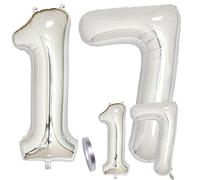Ballons Numéro 17 Ans Anniversaire Argent Fille Garcon- Hélium Figures Chiffres Number Ballon Géantes,40"et 16" Set | XXL 100cm+Mini 40cm Décorations D'anniversaire Pour le 18 ème Comme Décoration