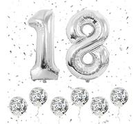 Ballons numéro 18 argent, grands ballons numérotés 1 et 8 avec 6 ballons à confettis argent à l'hélium, 8e 18e anniversaire pour filles garçons fêtes occasions romantiques décorations d'anniversaire