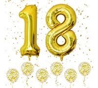 Ballons numéro 18 dorés, grands ballons numérotés 1 et 8 avec 6 ballons à confettis dorés à l'hélium, 1er 8e 18e anniversaire pour filles garçons fêtes occasions romantiques décorations d'anniversaire