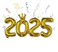 Ballons numéro 2025 en aluminium - Chiffres métalliques pour fête, chiffres avec couronne, grand ballon en aluminium | Style de ballons avec numéro 2025 géant avec couronne, décoration élégante de