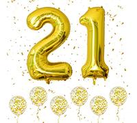 Ballons numéro 21 dorés, grands ballons numérotés 1 et 2 de 40 pouces avec 6 ballons à confettis dorés à l'hélium, ballon 21e 12e anniversaire pour filles garçons fêtes romantiques d'anniversaire