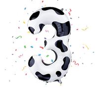 Ballons numéro 3 imprimés vache, ballons hélium de 101 cm grands, ballons en aluminium autogonflants numéro 3 pour décorations de 3ème anniversaire pour garçons et filles, décorations d'anniversaire