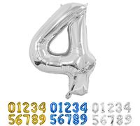 Ballons Numéro, 40 Pouces Argent Hélium Mylar Ballons Ballon Anniversaire 4 an pour Enfant Garçon Fille Décorations de Fêtes D'anniversaires (chiffre 4)