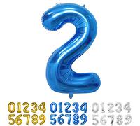 Ballons Numéro, 40 Pouces Bleu Hélium Mylar Ballons Ballon Anniversaire 2 an pour Enfant Garçon Fille Décorations de Fêtes D'anniversaires (chiffre 2)