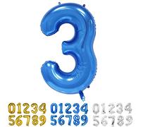 Ballons Numéro, 40 Pouces Bleu Hélium Mylar Ballons Ballon Anniversaire 3 an pour Enfant Garçon Fille Décorations de Fêtes D'anniversaires (chiffre 3)