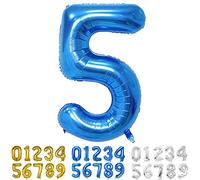Ballons Numéro, 40 Pouces Bleu Hélium Mylar Ballons Ballon Anniversaire 5 an pour Enfant Garçon Fille Décorations de Fêtes D'anniversaires (chiffre 5)