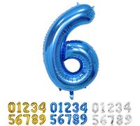 Ballons Numéro, 40 Pouces Bleu Hélium Mylar Ballons Ballon Anniversaire 6 an pour Enfant Garçon Fille Décorations de Fêtes D'anniversaires (chiffre 6)