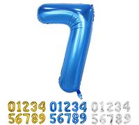 Ballons Numéro, 40 Pouces Bleu Hélium Mylar Ballons Ballon Anniversaire 7 an pour Enfant Garçon Fille Décorations de Fêtes D'anniversaires (chiffre 7)