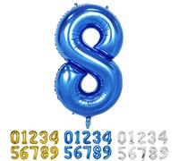 Ballons Numéro, 40 Pouces Bleu Hélium Mylar Ballons Ballon Anniversaire 8 an pour Enfant Garçon Fille Décorations de Fêtes D'anniversaires (chiffre 8)