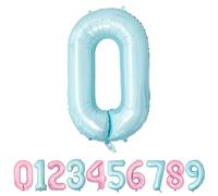 Ballons Numéro, 40 Pouces Bleu Pastel Hélium Mylar Ballons Ballon Anniversaire 0 an pour Enfant Garçon Fille Décorations de Fêtes D'anniversaires (chiffre 0)