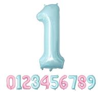 Ballons Numéro, 40 Pouces Bleu Pastel Hélium Mylar Ballons Ballon Anniversaire 1 an pour Enfant Garçon Fille Décorations de Fêtes D'anniversaires (chiffre 1)