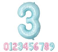 Ballons Numéro, 40 Pouces Bleu Pastel Hélium Mylar Ballons Ballon Anniversaire 3 an pour Enfant Garçon Fille Décorations de Fêtes D'anniversaires (chiffre 3)