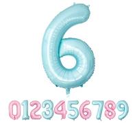 Ballons Numéro, 40 Pouces Bleu Pastel Hélium Mylar Ballons Ballon Anniversaire 6 an pour Enfant Garçon Fille Décorations de Fêtes D'anniversaires (chiffre 6)