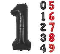Ballons Numéro, 40 Pouces Noir Hélium Mylar Ballons Ballon Anniversaire 1 an pour Enfant Garçon Fille Décorations de Fêtes D'anniversaires (chiffre 1)