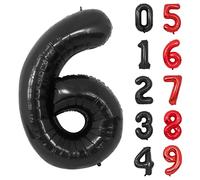 Ballons Numéro, 40 Pouces Noir Hélium Mylar Ballons Ballon Anniversaire 6 an pour Enfant Garçon Fille Décorations de Fêtes D'anniversaires (chiffre 6)