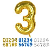 Ballons Numéro, 40 Pouces Or Hélium Mylar Ballons Ballon Anniversaire 3 an pour Enfant Garçon Fille Décorations de Fêtes D'anniversaires (chiffre 3)