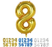 Ballons Numéro, 40 Pouces Or Hélium Mylar Ballons Ballon Anniversaire 8 an pour Enfant Garçon Fille Décorations de Fêtes D'anniversaires (chiffre 8)