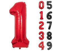 Ballons Numéro, 40 Pouces Rouge Hélium Mylar Ballons Ballon Anniversaire 1 an pour Enfant Garçon Fille Décorations de Fêtes D'anniversaires (chiffre 1)