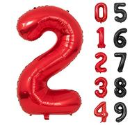 Ballons Numéro, 40 Pouces Rouge Hélium Mylar Ballons Ballon Anniversaire 2 an pour Enfant Garçon Fille Décorations de Fêtes D'anniversaires (chiffre 2)
