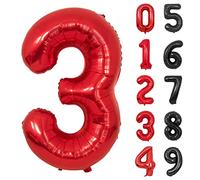 Ballons Numéro, 40 Pouces Rouge Hélium Mylar Ballons Ballon Anniversaire 3 an pour Enfant Garçon Fille Décorations de Fêtes D'anniversaires (chiffre 3)