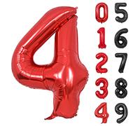 Ballons Numéro, 40 Pouces Rouge Hélium Mylar Ballons Ballon Anniversaire 4 an pour Enfant Garçon Fille Décorations de Fêtes D'anniversaires (chiffre 4)