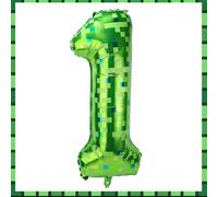 Ballons Numérotés Pixel, 101 cm Grands Ballons Verts Aluminium Décorations de Fête à Thème de Jeu pour Anniversaire Enfants Garçons Et Filles (Numéro 1)