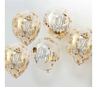 Ballons Oh baby remplis de confettis dorés, 5 pièces, 30cm