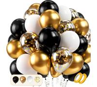 Ballons pour anniversaire, noir, doré, blanc, confettis dorés, 30,5 cm, 52 pièces Arc de ballons Guirlande Décoration Fête Anniversaire Nouvel An Graduation Mariage Élégant Photocall