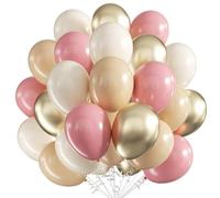 Ballons Rosa,60pcs Anniversaire Ballon Beige et Rosa Or,12 Pouces Rosa Or Hélium Ballons en Latex pour Mariage Anniversaire Festival Diplôme Cérémonie Fête