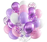 Ballons Rose,60pcs Anniversaire Ballon Rose et Violet,12 Pouces Arche Ballon Blanc Violet Confettis Ballons en Latex pour Filles Garçons Fête Anniversaire Baby Shower Mariage Baptême Décoration