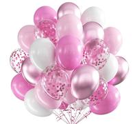 Ballons Rose,60pcs Anniversaire Ballon Roses et Blanc,12 Pouces Arche Ballon Blanc Rose Confettis Ballons en Latex pour Filles Garçons Fête Anniversaire Baby Shower Mariage Baptême Décoration