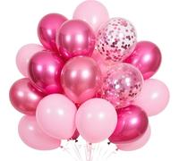 Ballons Rose,60pcs Ballons Rosé Décoration Anniversaire,Roses Pastel Rose Vif Mat Confettis Latex Ballon pour Bapteme Fête Anniversaire Mariage Baby Shower Douche Nuptiale Décoration