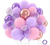 Ballons Rose Violet,52 Pièces Ballons Rose Violet Pastel, Ballon Latex Confettis Métalliques Violets,Ballon Rosa Balloons Décoration Anniversaire Fille Femme Mariage Baby Shower Fête Mariage,12 Pouces