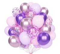 Ballons Rose Violet, 60 Pcs 12 Pouces Pastel Rose Violet Métallisé Rose Violet Ballons Fête Ensemble avec Ballons Confettis pour Décoration Anniversaire Mariage Fête Baby Shower