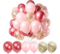 Ballons Roses, 60 pcs Ballons Rose et Doré Pastel en Latex 10 pouces ballon rouge perle pastel pour Femmes Fêtes d'Anniversaire Mariée JGA Mariage Décorations Baby Shower filles Baptême
